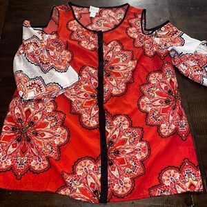 Tiled Spice Cold-Shoulder Top Chicos Size 1